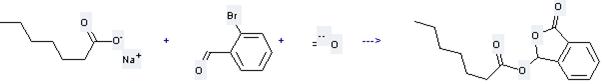 Sodium heptanoate can react with Carbon monoxide and 2-Bromo-benzaldehyde to get Heptanoic acid 3-oxo-1, 3-dihydro-isobenzofuran-1-yl ester.